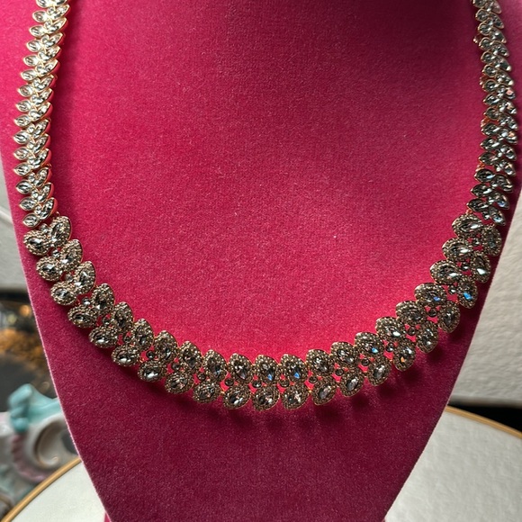 Swarovski Statement Necklace Diamonds with Gold Chain and Matching Earrings Set - Picture 7 of 16